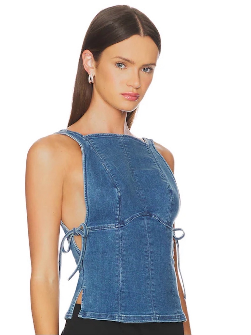 Free People Blue Denim Lace-Up Tank Top